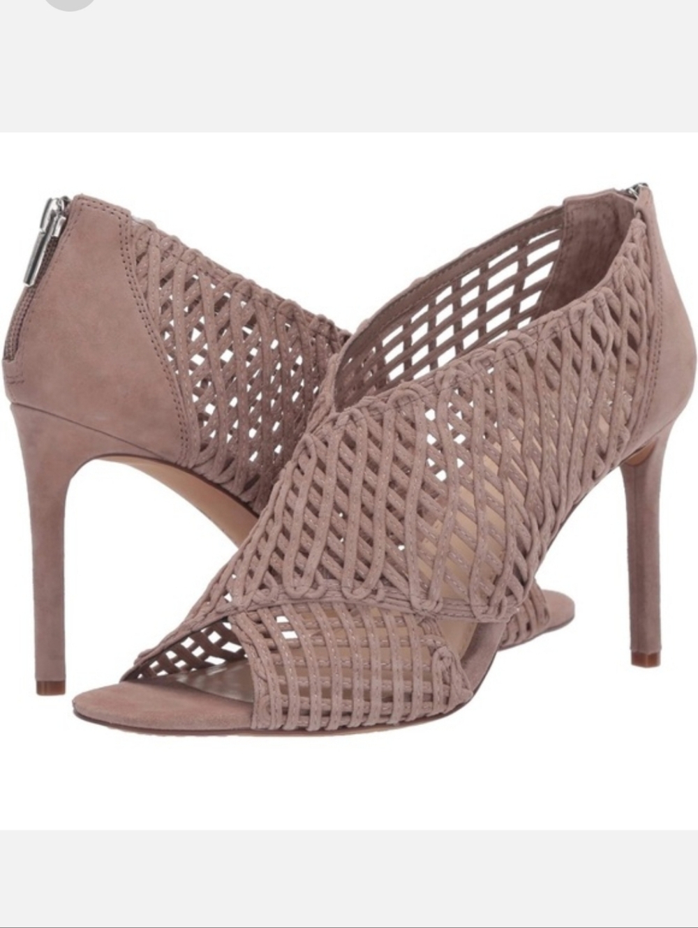 Vince Camuto Blush Taupe Woven Open-Toe Stiletto Heels - Size 9
